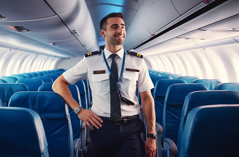 穿着制服的飞行员微笑着看向别处,高清,摄影图,摄影图片,图片大全,摄影图免费下载